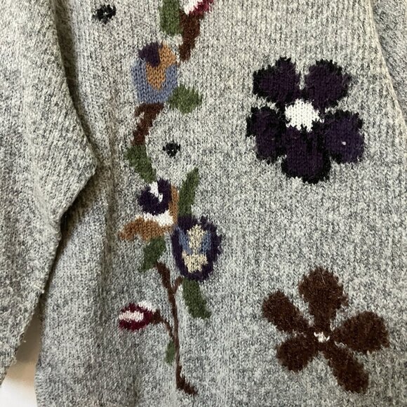 Vintage Vicsin Sweater Womens M Gray Floral Mohair Blend Boho Oversized Granny - Picture 2 of 9